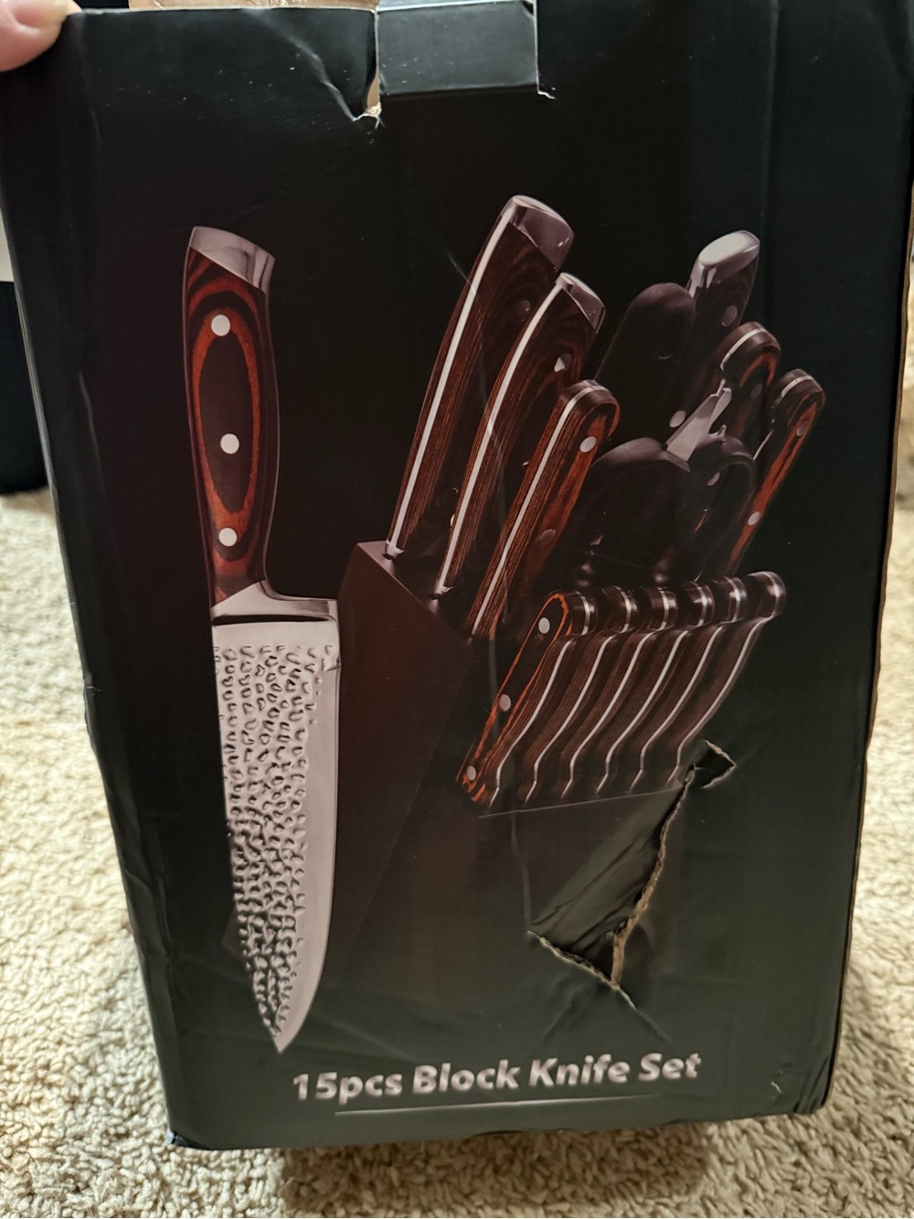 15-Piece Knife Set with Brown Wood-Effect Handles and Black Block